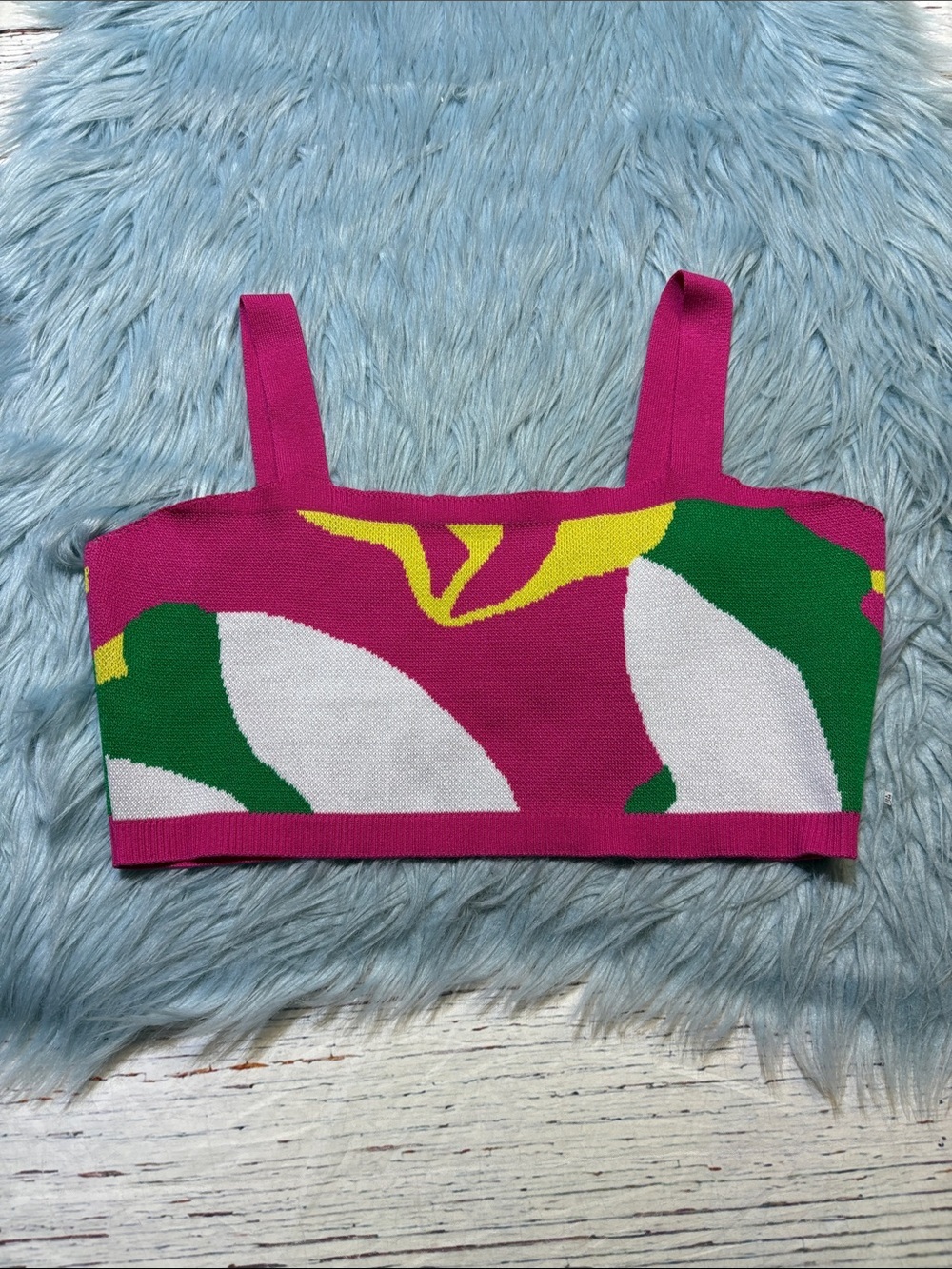 Knit Abstract Pink White Green Knit Crop Tank sz M